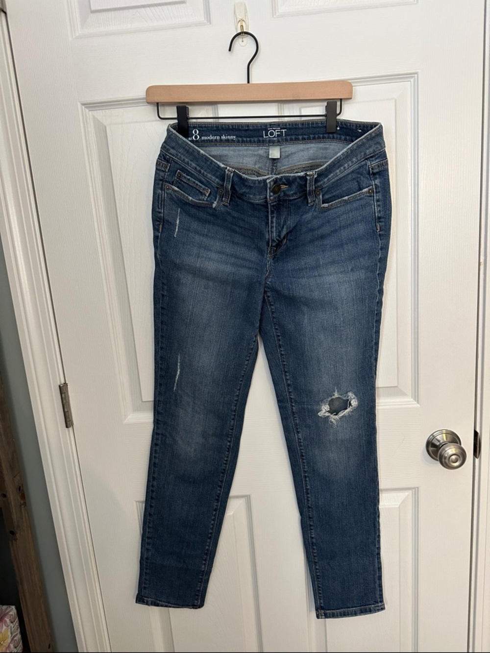 LOFT Dark Blue Distressed Skinny Jeans